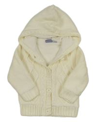 Smotanový pletený prepínaci podšitý sveter so vzorom a kapucňou lupilu