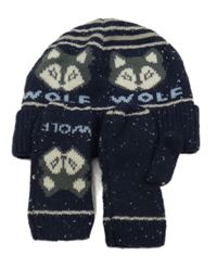 2set - Tmavomodrá vlněná čepice s vlky + rukavice F&F