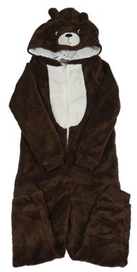 Nová - tmavohnědá plyšová kombinéza s kapucí - medvídek Kiki&Koko
