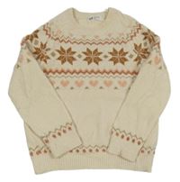 Svělebéžový žinylkový sveter s vločkami a srdiečkami a vzorom H&M