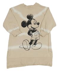 Béžovo-bílé batikované teplákové šaty s Minnie ZARA