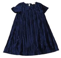 Tmavomodré lesklé plisované zamatové šaty Topolino