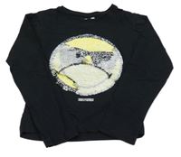 Černé crop triko s překlápěcími flitry se smajlíkem 