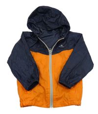 Tmavomodro-oranžová šušťáková nepromokavá funkčná bunda s kapucňou Quechua
