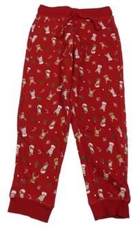 Červené teplákové tepláky s lamami a sobmi lupilu