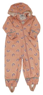 Pudrová nepromokavá kombinéza s duhami a kapucí 