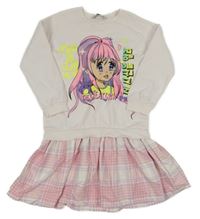 Smetanovo-růžovo-fialové/kostkované šaty s dívkou LC WaIKIKI