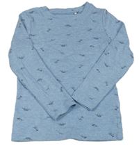 Modré melírované rebrované spodné tričko s kostrami dinosaurů Topolino