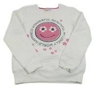Bílá vyteplená mikina se smajlíkem a nápisy a prošívanými srdíčky Kids