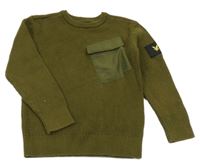 Khaki rebrovaný sveter s vreckom a nášivkou LYLE&SCOTT