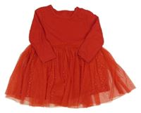Červené šaty s tylem a puntíky Liegelind