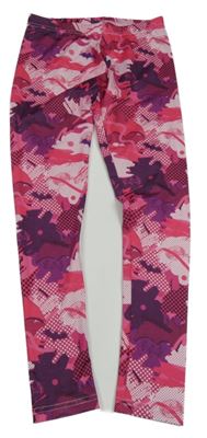 Tmavorůžovo/fialovo-bílé army sportovní legíny s Batmany