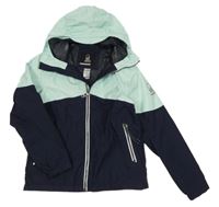 Tmavomodro-mátová šusťáková funkční jarní bunda s kapucí TRIBORD