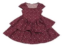 Vínové vzorované šaty s kvietkami a volánikom PRIMARK