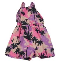 Fialovo-růžovo-pudrový letní overal s palmami PEP&CO