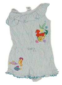 Bílo-světletyrkysový vzorovaný kraťasový overal s Ariel a volánky Disney