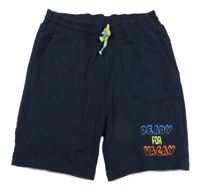 Tmavomodré teplákové kraťasy s nápismi Kiki&Koko