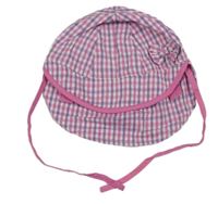 Růžovo-fialovo-bílá kostkovaná plátěná plážová zavazovací kšiltovka s mašlí Smile
