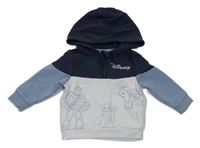 Bielo-tmavomodro-modrošedá mikina s Disney postavami a kapucňou PRIMARK