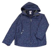 Tmavomodro-barevně vzorovaná šusťáková podzimní bunda s odepínací kapucí H&M