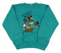 Modrozelená mikina s Mickey s kamarády
