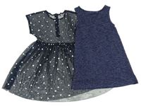 2set- Tmavomodré šifónové šaty s hvězdičkami + Tmavomodré trblietavé teplákové šaty George