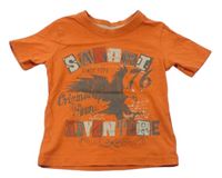 Oranžové tričko s nápismi a vtáčikom Matalan