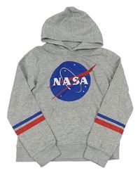 Šedá melírovaná mikina s logem NASA a kapucí H&M