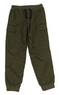 Khaki plátěné cargo cuff kalhoty s úpletovým pasem H&M