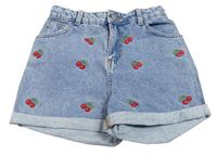 Modré riflové high rise kraťasy s třešněmi Denim Co.