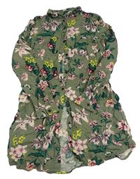Khaki květované lehké propínací košilové šaty s páskem H&M