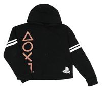 Čierna crop mikina s logem PlayStation a kapucňou
