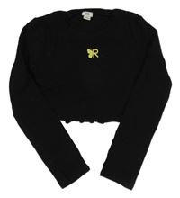 Čierne rebrované crop tričko s výšivkou River Island