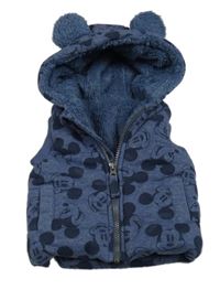 Modrá melírovaná zateplená vesta s Mickeym a kapucňou zn. George