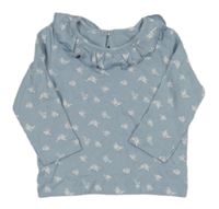 Svetlomodré kvetované rebrované tričko s golierikom Matalan