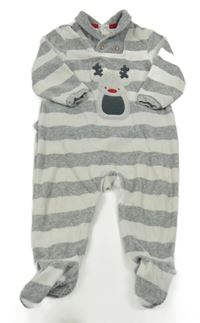 Sivo-svetlosivý pruhovaný zamatový overal so sobom