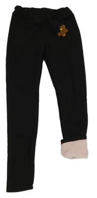 Černé zateplené legíny s medvědem Shein