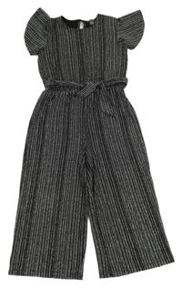 Černo-stříbrný pruhovaný slavnostní culottes overal s páskem Primark