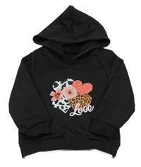 Čierna mikina so srdiečkami a kapucňou Shein