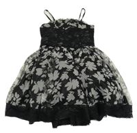 Černé květované tylové slavnostní šaty s krajkou