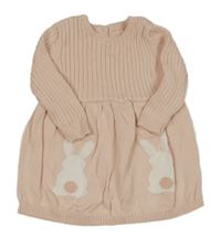 Svetloružové svetrové šaty s králikmi Mothercare