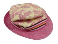 Béžovo-růžový slamák s ananásmi a pruhmi