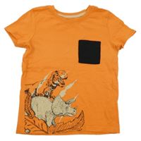 Oranžové tričko s dinosaury a kapsou Little Kids