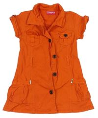 Oranžové plátenné prepínaci šaty s vreckami a golierikom