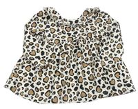 Bielo-hnedé šaty s leopardím vzorom a volánem
