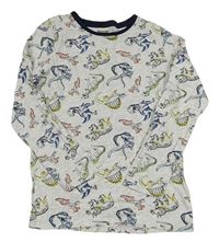 Šedo-modré pyžamové triko s dinosaury 