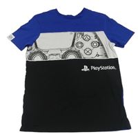 Modro-čierno-biele tričko s nápisem - PlayStation George