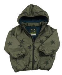 Khaki šusťáková zateplená bunda s hvězdami a kapucí Next