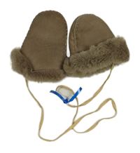 Hnědé semišové zateplené rukavice 