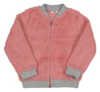 Ružová kožušinová podšitá bunda s šedým lemem Pep&Co